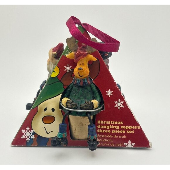 Christmas Dangling Wine Toppers Santa Snowman Reindeer Set Of 3 Bottle Stoppers - Picture 2 of 7